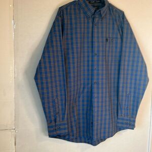 George Strait Collection Button Up L/S Western Cowboy Blue Plaid Shirt Size LT